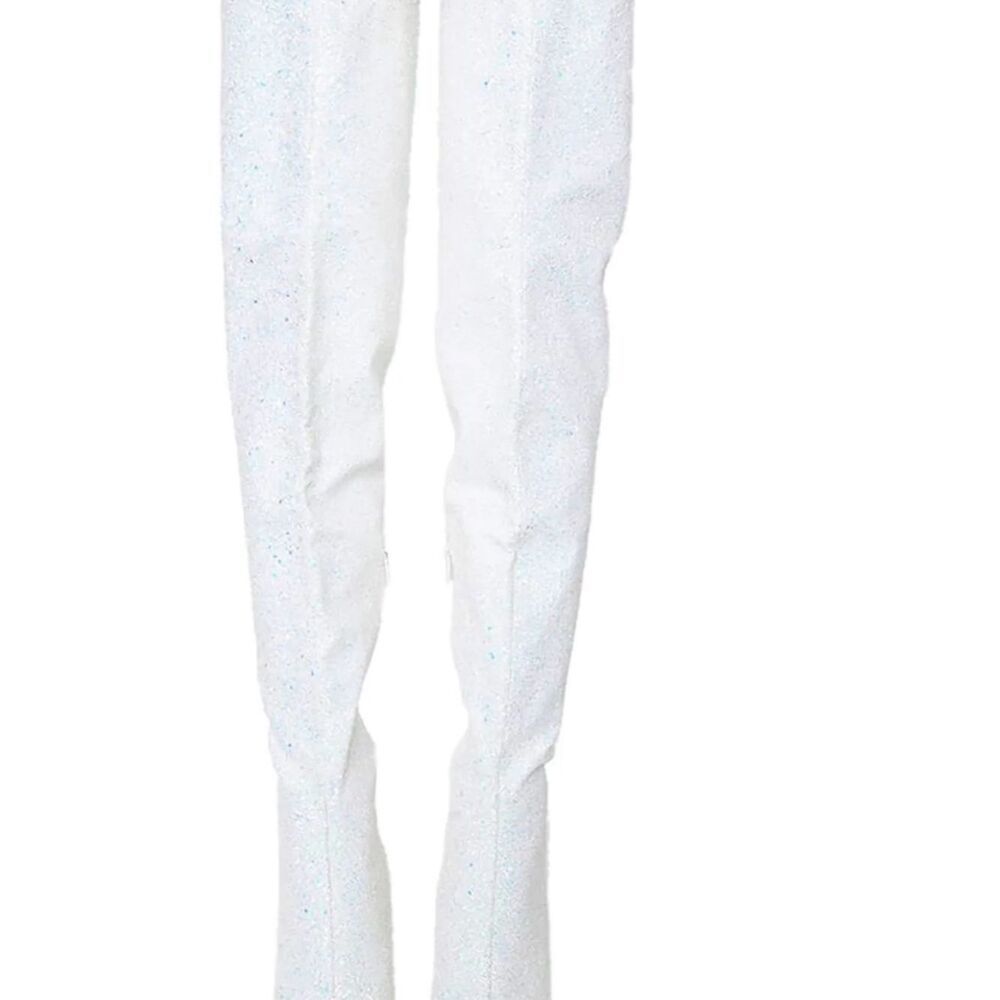 Pleaser Courtly 3015 synthetic white Iridescent glitter over the knee boots SZ13